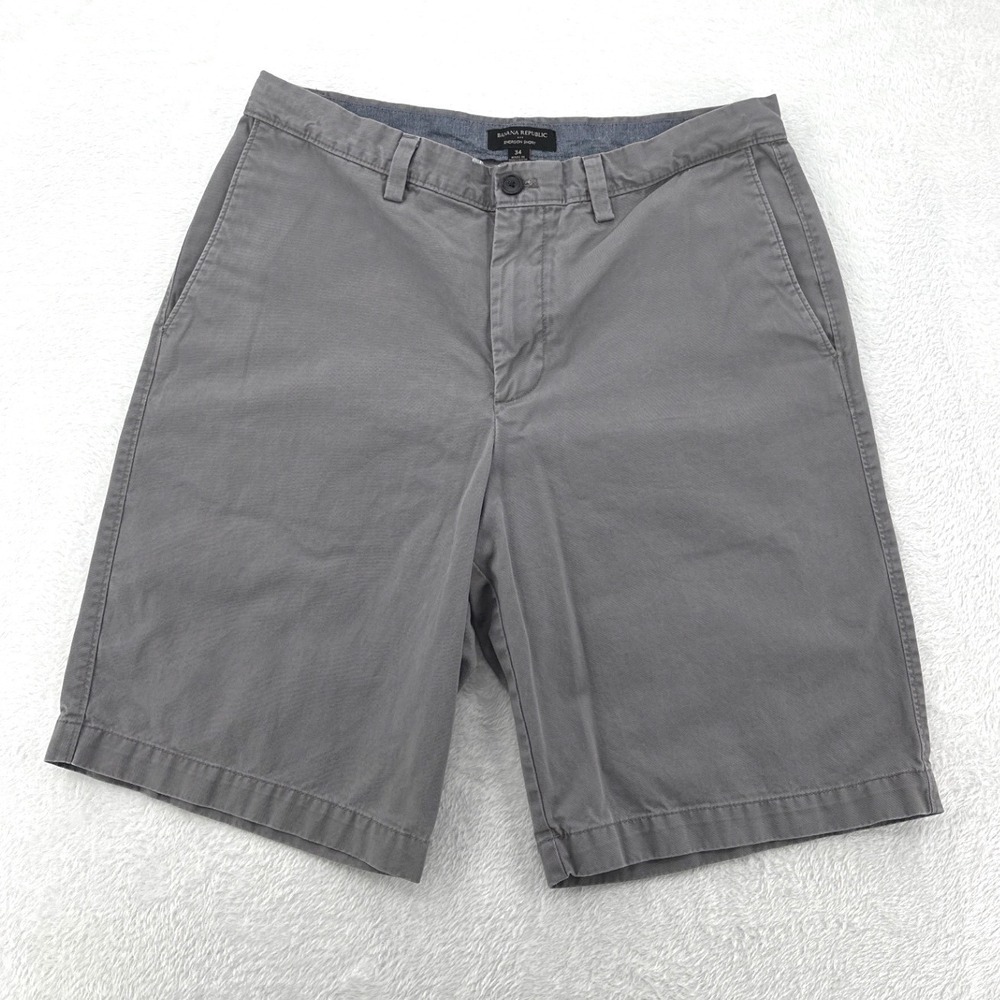 Banana Republic Emerson Shorts Mens 34 Gray Cotton Chino Flat Front